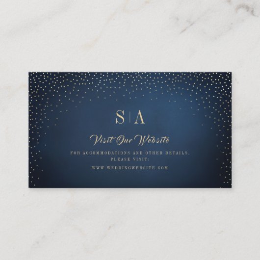 Marine & Gold Glitter monogram website Kaart invoe Plaatskaartje (Voorkant)
