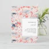 Marine golven Sakura bloesem moderne bruiloft Kaart (Staand voorkant)