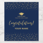 Marine & Goud Aangepaste Afstudeer Felicitaties Wijn Etiket (Enkel label)