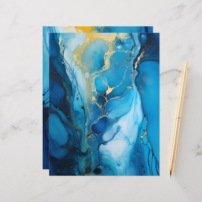 Marine & Goud Alcohol Ink Papier Craft Cardstock (Voorkant / Achterkant in situ)