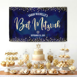 Marine Goud Bat Mitzvah Moderne Folie Glitter Scri Spandoek