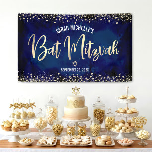 Marine Goud Bat Mitzvah Moderne Folie Glitter Scri Spandoek