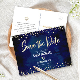 Marine Goud Bat Mitzvah Save the Date Modern Scrip Uitnodiging Briefkaart
