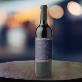 Marine Goud Bedankt Fijne Ontwerp Trouwgunst Wijn Etiket