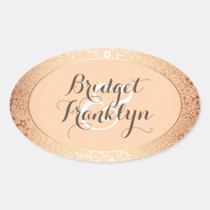Marine Goud Bloemen Blush Bruiloft Ovale Sticker