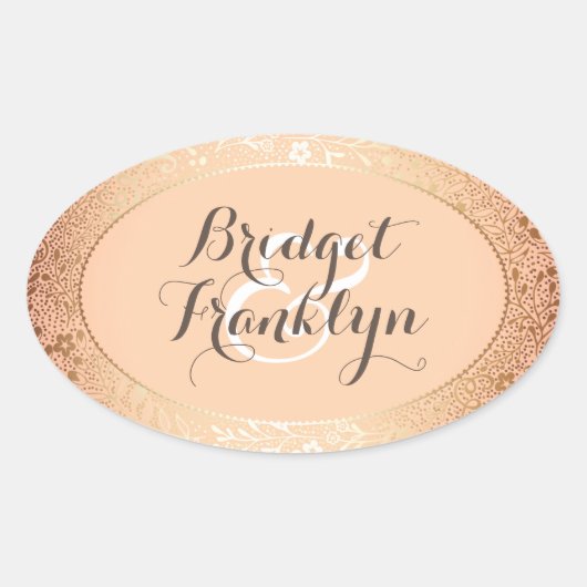 Marine Goud Bloemen Blush Bruiloft Ovale Sticker (Voorkant)