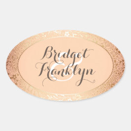 Marine Goud Bloemen Blush Bruiloft Ovale Sticker