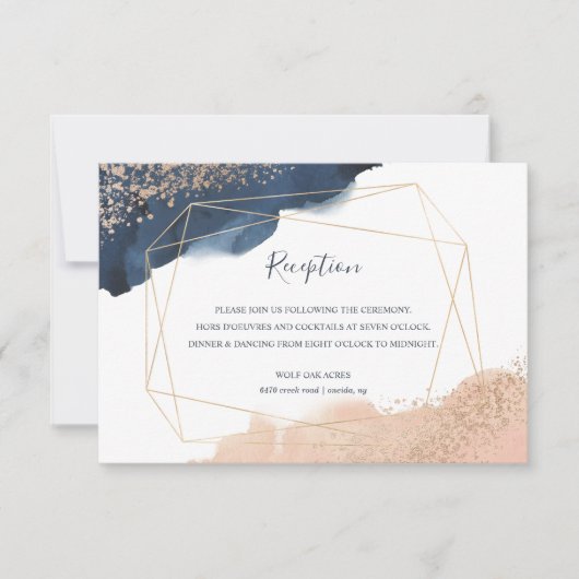 Marine, Goud, Blush met Geometrische Lijst Recepti Kaart (Voorkant)