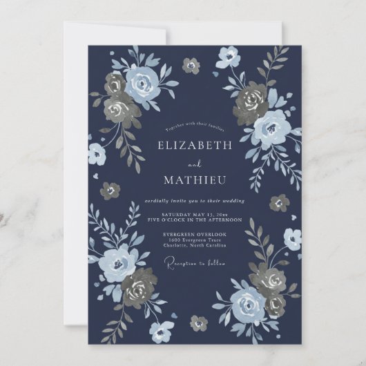 Marine Goud Botanische Aquarel Bruiloft Kaart (Voorkant)