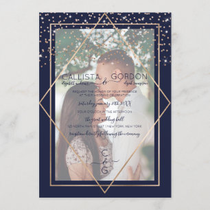 Marine goud confetti geo rand foto bruiloft kaart