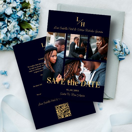 Marine & Goud Eenvoudig Klassiek 4 Multi Foto's Co Save The Date