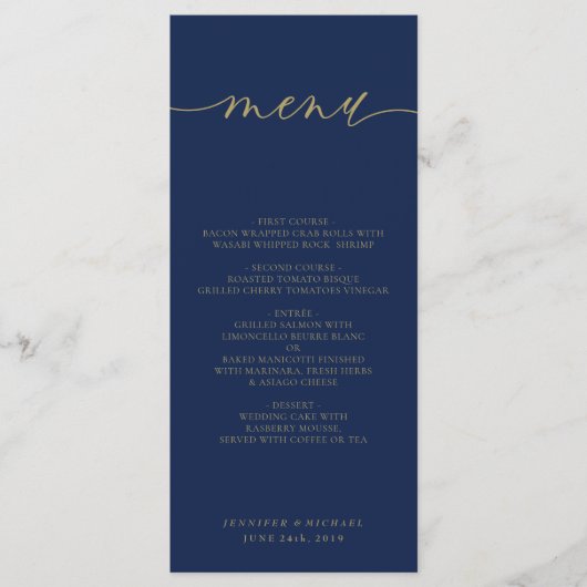 Marine Goud Eenvoudig Modern Bruiloft Ceremonie Di Menu (Voorkant)