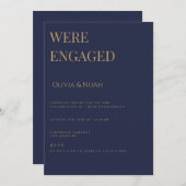 Marine & Goud Elegant Engagement Party Uitnodiging (Voorkant / Achterkant)