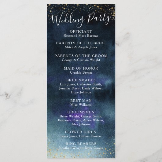 Marine Goud Elegant Huwelijksceremonie Programmakaart (Achterkant)