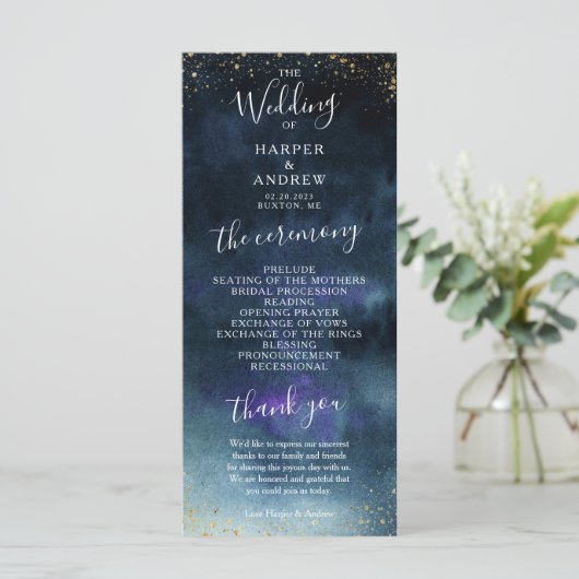 Marine Goud Elegant Huwelijksceremonie Programmakaart (Staand voorkant)