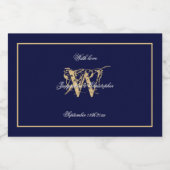 Marine & Goud Elegant Monogram Chique Bruiloft Min Likeurfles Etiket (Enkel label)