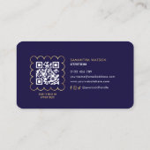 Marine & Goud Elegant QR Code wimpers Schoonheidss Visitekaartje (Achterkant)