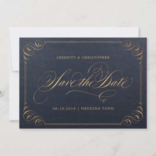 Marine goud elegante kalligrafie save the date (Voorkant)
