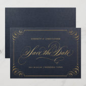 Marine goud elegante kalligrafie save the date (Voorkant / Achterkant)