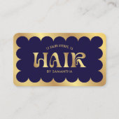 Marine & Goud Elegante Moderne QR Code Hair Stylis Visitekaartje (Voorkant)