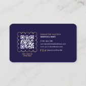 Marine & Goud Elegante Moderne QR Code Hair Stylis Visitekaartje (Achterkant)