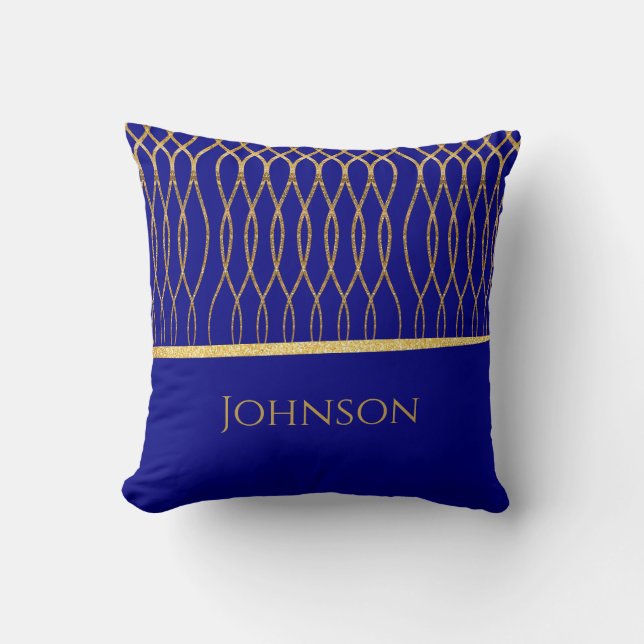Marine Goud Familienaam Art Deco Kussen (Voorkant)
