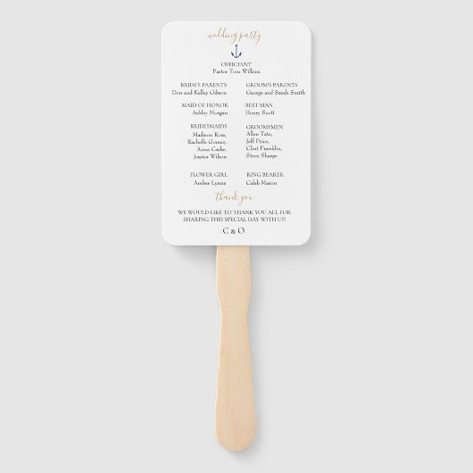 Marine Goud Geometrisch Huwelijksprogramma Handwaaier (Achterkant)