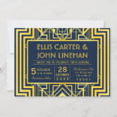 Marine & Goud Geometrische Bruiloft Uitnodigingen (Voorkant)