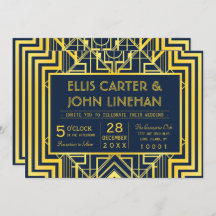 Marine & Goud Geometrische Bruiloft Uitnodigingen