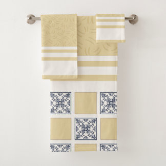 Marine & Goud Geruit Tegelpatroon | Elegante Geome Bad Handdoek