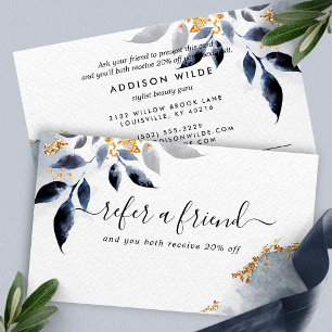 Marine Goud Glitter Botanische Bladeren Modern Aanbevelingskaartje