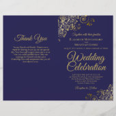 Marine & Goud Huwelijksprogramma Uitnodiging Combo (Voorkant)