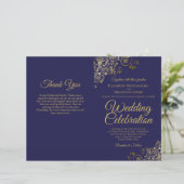 Marine & Goud Huwelijksprogramma Uitnodiging Combo (Staand voorkant)