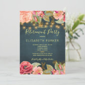 Marine goud licht roze rozen pensioen partij kaart (Staand voorkant)