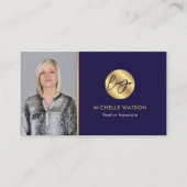 Marine & Goud Logo Modern makelaar Foto Visitekaartje (Voorkant)