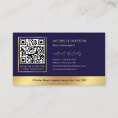 Marine & Goud Logo Modern Vastgoed QR Code Visitekaartje (Achterkant)