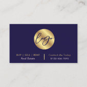 Marine & Goud Logo Modern Vastgoed QR Code Visitekaartje (Voorkant)