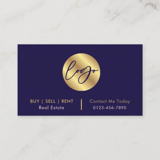 Marine & Goud Logo Modern Vastgoed QR Code Visitekaartje (Voorkant)