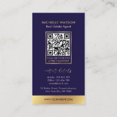 Marine & Goud Logo Moderne Notaris Vastgoed QR Cod Visitekaartje (Achterkant)