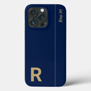 Marine & Goud Minimaal Modern Initiaal Monogram Case-Mate iPhone Case