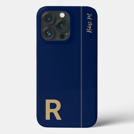 Marine & Goud Minimaal Modern Initiaal Monogram Case-Mate iPhone Case (Achterkant)