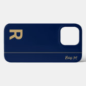 Marine & Goud Minimaal Modern Initiaal Monogram Case-Mate iPhone Case (Achterkant (horizontaal))