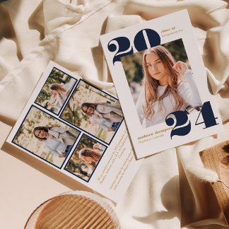 Marine Goud Minimalistische Foto Collage Afstudere Aankondiging