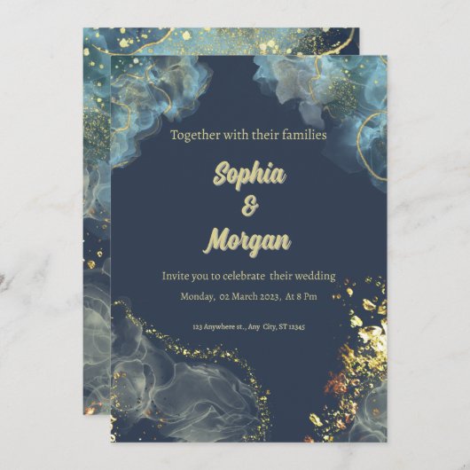 Marine Goud Moderne Bruiloft Uitnodiging (Voorkant / Achterkant)
