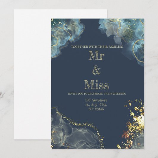 Marine Goud Moderne Bruiloft Uitnodiging (Voorkant / Achterkant)