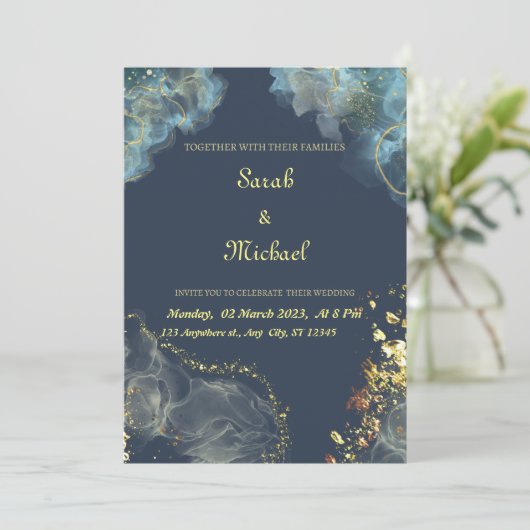 Marine Goud Moderne Bruiloft Uitnodiging (Staand voorkant)