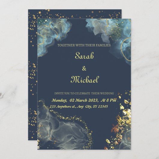 Marine Goud Moderne Bruiloft Uitnodiging (Voorkant / Achterkant)