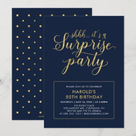 Marine & Goud | Moderne Verjaardagsfeest Surprise  Kaart