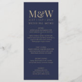 Marine Goud Monogram Bruiloft Menu (Voorkant)