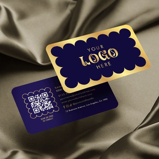 Marine & Goud QR Code Elegante Professionele Salon Visitekaartje
